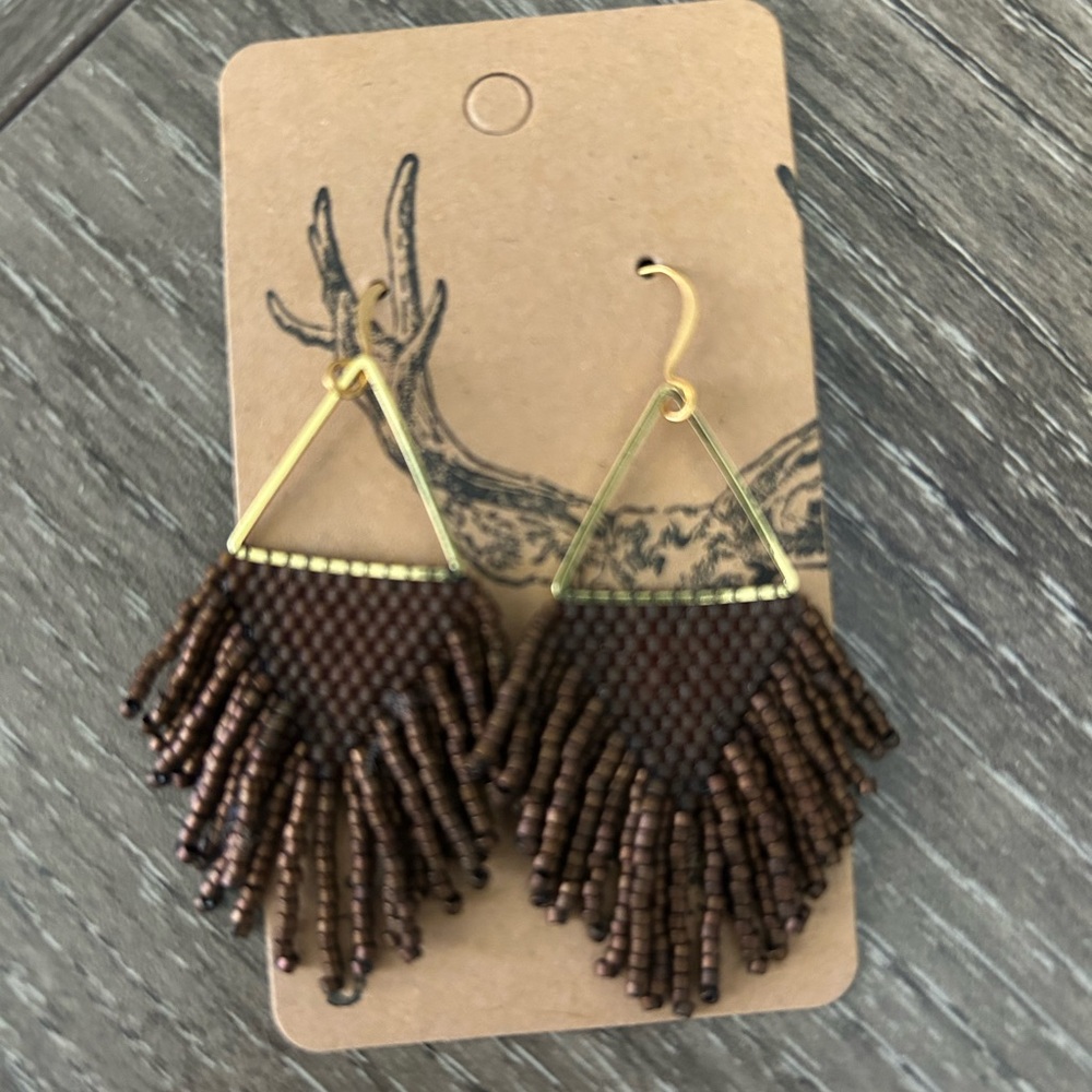 Handcrafted Brown and Gold Beaded Earrings